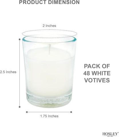48-Pack Clear Glass Votive Candles – 10–12 Hour Long Burn, Unscented, Ivory, Bulk Set for Weddings, Events & Table Centerpieces – Hosley