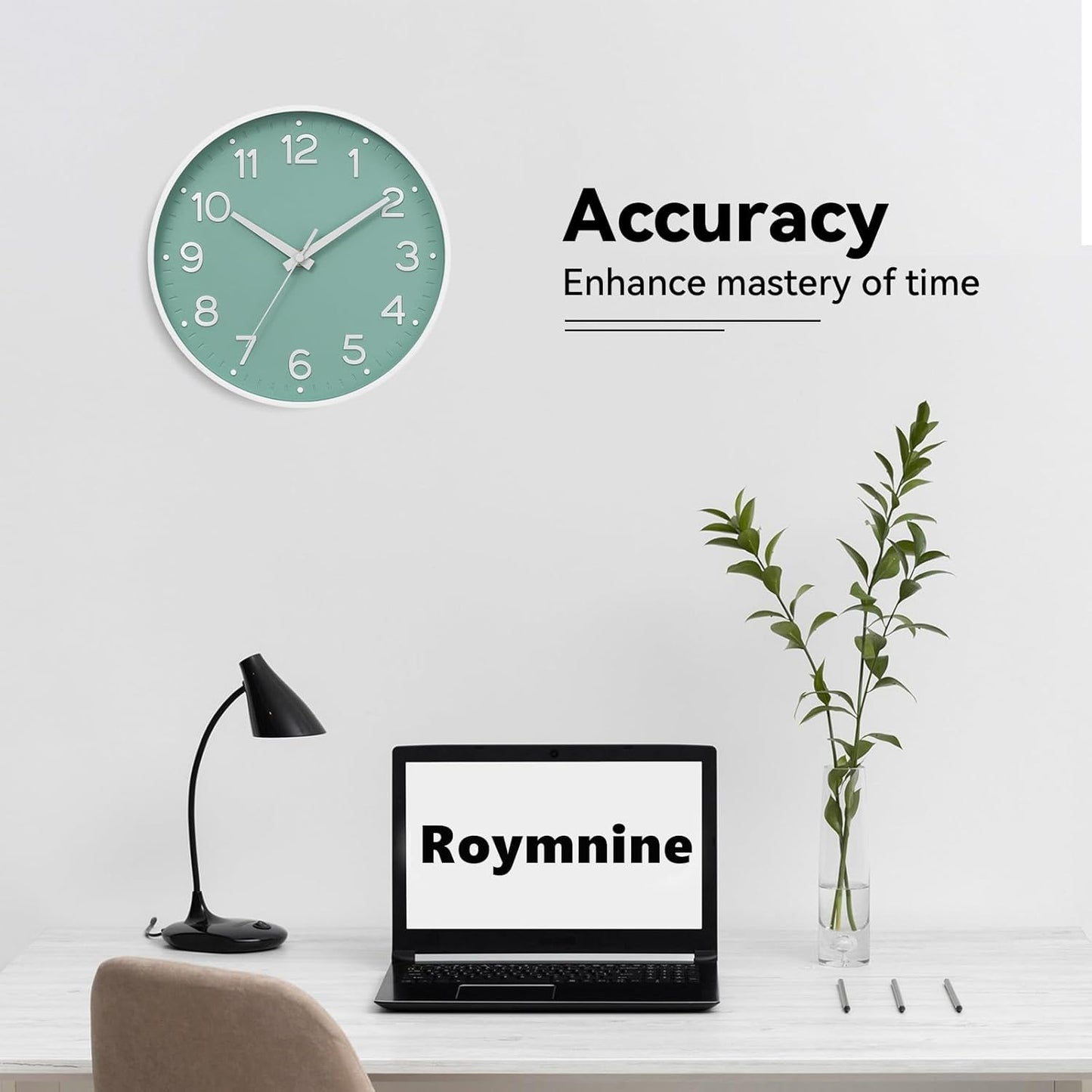Roymnie Wall Clock Green, Silent Wall Clocks Battery Operated 8 Inch-Modern Non Ticking Analog Clock Decorative for Kitchen Office Bathroom Bedroom(Gold)