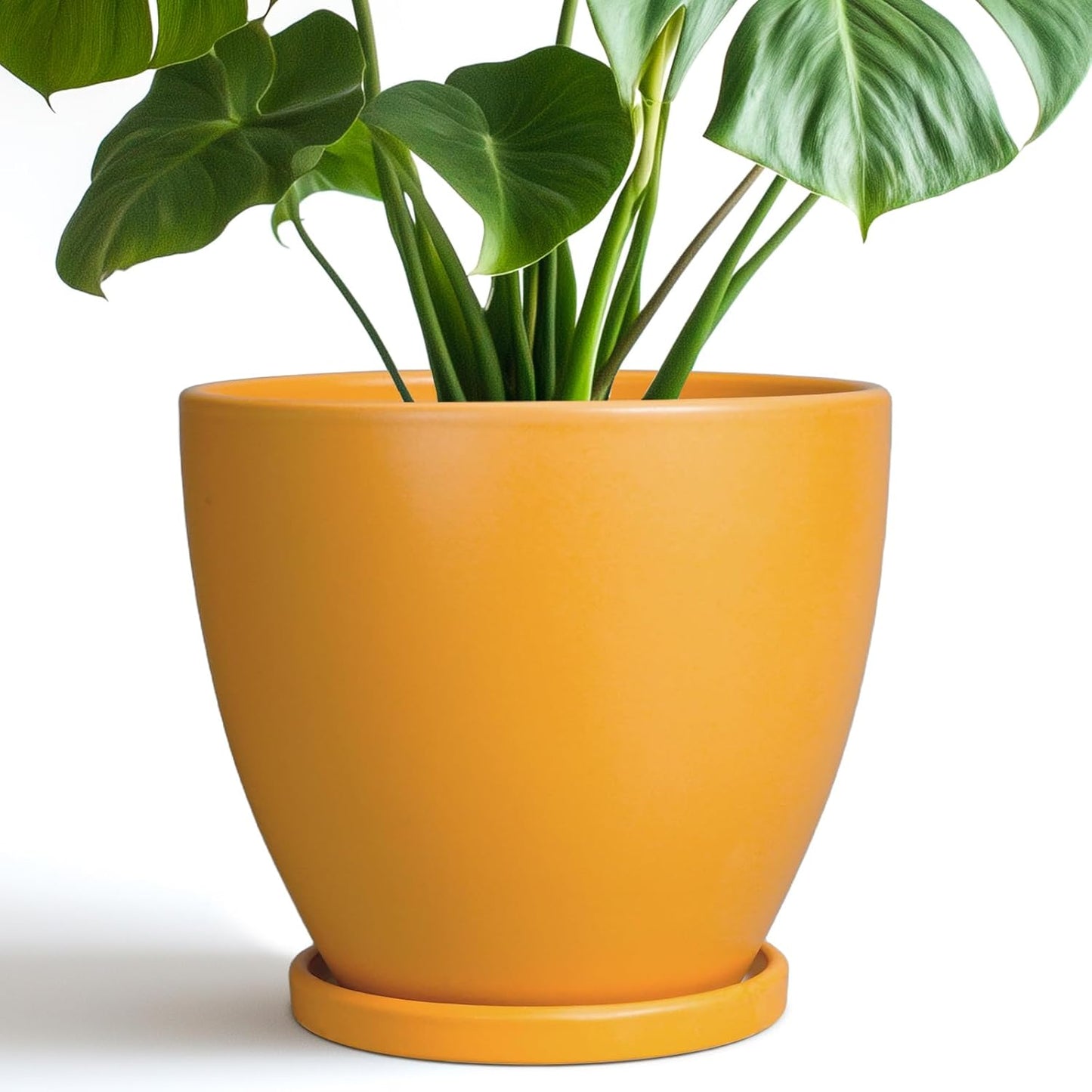 10 Inch Ceramic Planter Pot Round Plant Pot for Indoor Plants Outdoor Large Flower Pot with Drainage Hole and Saucer Blue