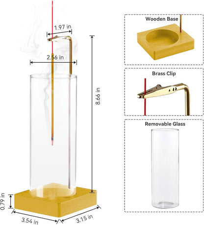 1 Pack Incense Holder for Sticks, Insence-Stick Holder Ash Catcher with Removable Glass [Anti-Ash Flying], Mess-Free Incense Burner Holder, Perfect for Meditation Yoga Relaxation, Home Decor