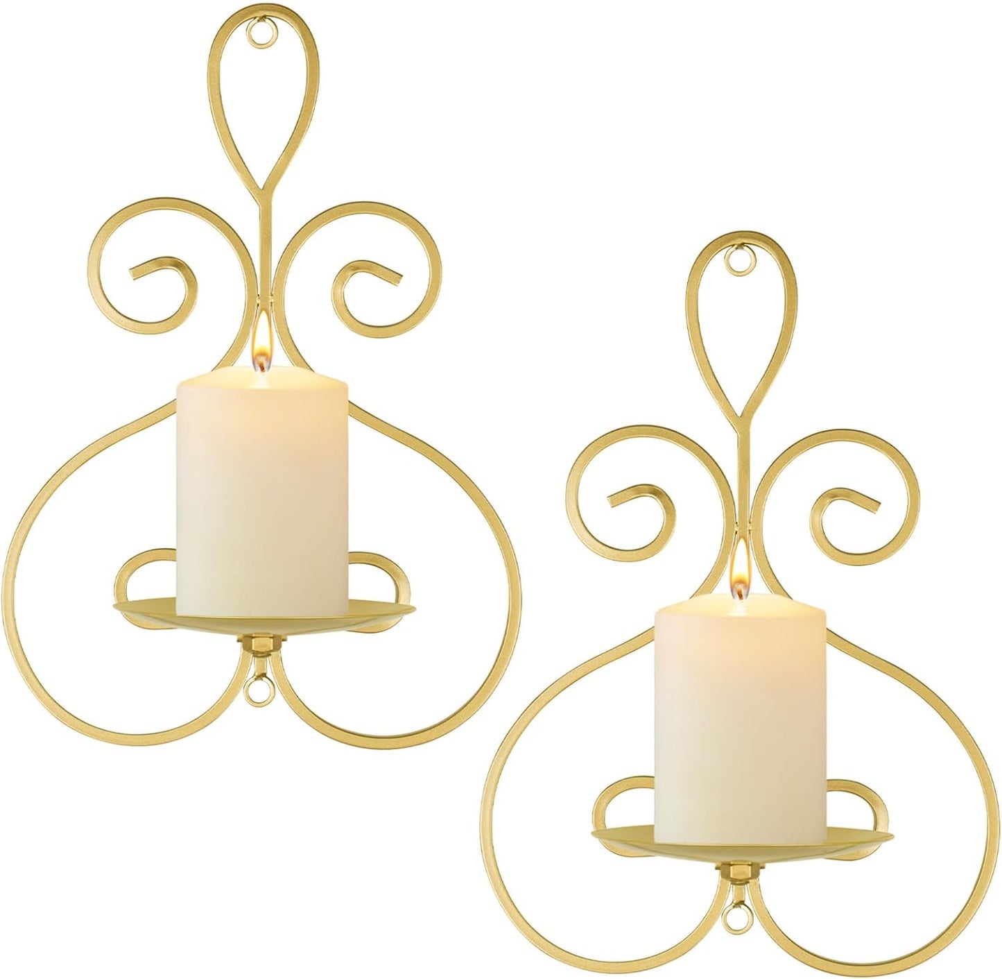 Wall Candle Sconces Set of 2, Double Scroll Pattern Candle Sconces, Metal Wall Candle Holder for Home Decor, Living Room, Dining Room, Bedroom, Black, Gifts for Men Women Mom or Dad