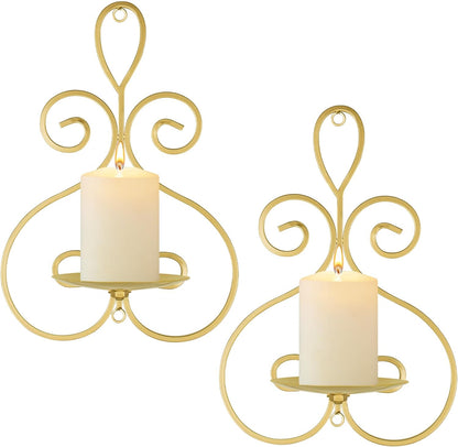 Wall Candle Sconces Set of 2, Double Scroll Pattern Candle Sconces, Metal Wall Candle Holder for Home Decor, Living Room, Dining Room, Bedroom, Black, Gifts for Men Women Mom or Dad