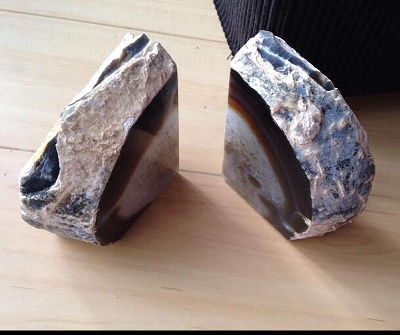 JIC Gem Dyed Blue Agate Bookends Geode Decorative Book Ends for Heavy Books with Rubber Bumpers for Office and Home Decoration Polished Small Size 2 to 3 Lbs