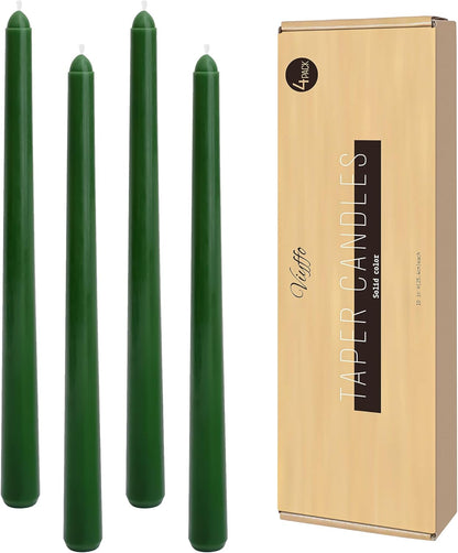 Viyffo Taper Candles, 10 Inch, 4 Pack, Olive Glow – Unscented, Dripless & Smokeless Design, Up to 8 Hour Burn – Long Tall Taper Candlesticks for Wedding, Dinner & Home Decor