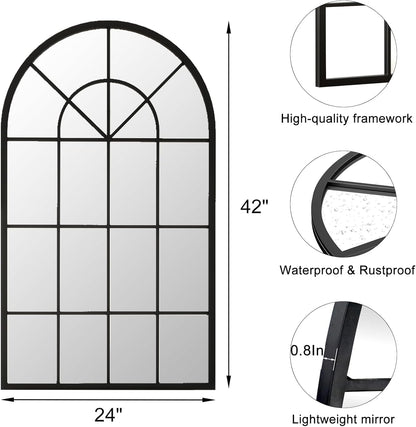 Dewfig 65"x 22" Arched Window pane Full Length Mirror, Wall Mirror, Floor Standing Mirrors, Farmhouse Long Full Body Mirrors Wall Mounted for Living Room, Bedroom, Entryway, Fireplace, Black