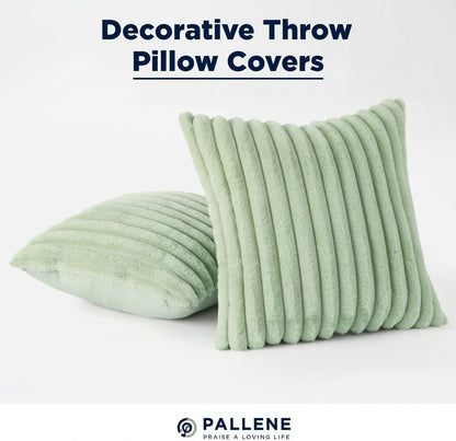 Pallene Faux Fur Plush Throw Pillow Covers 18x18 Set of 2, Luxury Soft Fluffy Striped Decorative Pillow Covers for Sofa, Couch, Living Room, Cream White