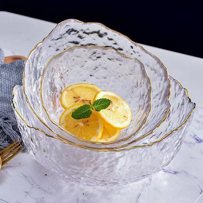 Glass Salad Bowl Irregular Lotus Flower Shape Serving Bowls, Mixing Nut Bowls for Kitchen Fruist, Snack, Dessert, and Ice Cream Candy Dishes (Crystal Gradient Pink, 6.5")