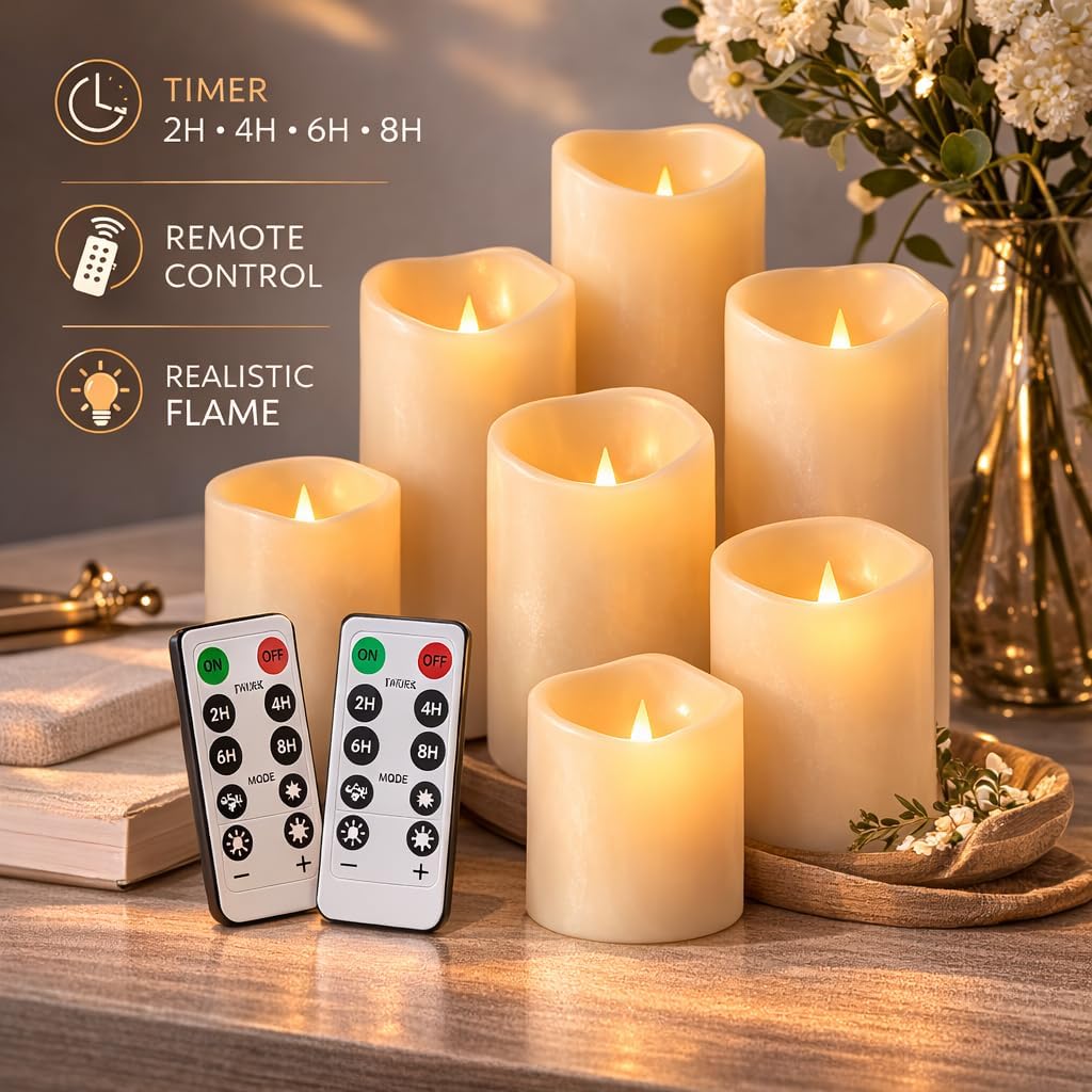 Enido Flameless Candles, Color Changing LED Candles(D: 3" x H: 4" 5" 6") Battery Operated Outdoor Waterpoof Candles Plastic Pack of 9 Flameless Pillar Candles