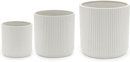Amazon Basics Fluted Ceramic Round Planter with Drainage Hole, Indoor Outdoor Flower Pot, 10-inch, White