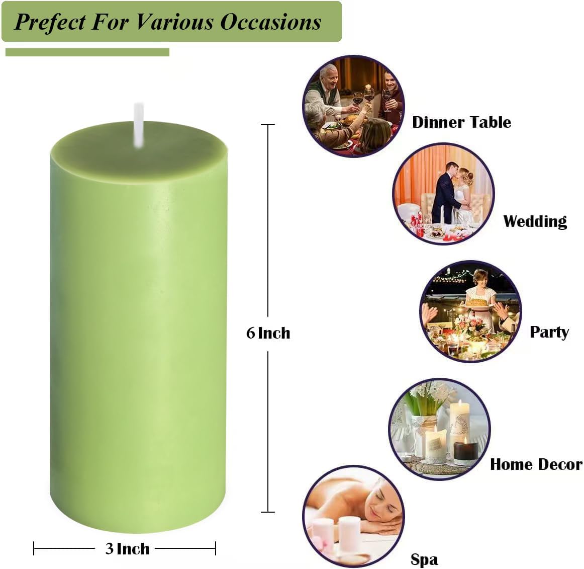 2 Pack 3x6 Inch Sage Green Unscented Pillar Candles - 70 Hour Long Burning Dripless Smokeless Candles for Home Decor Weddings Festivals Spa Meditation