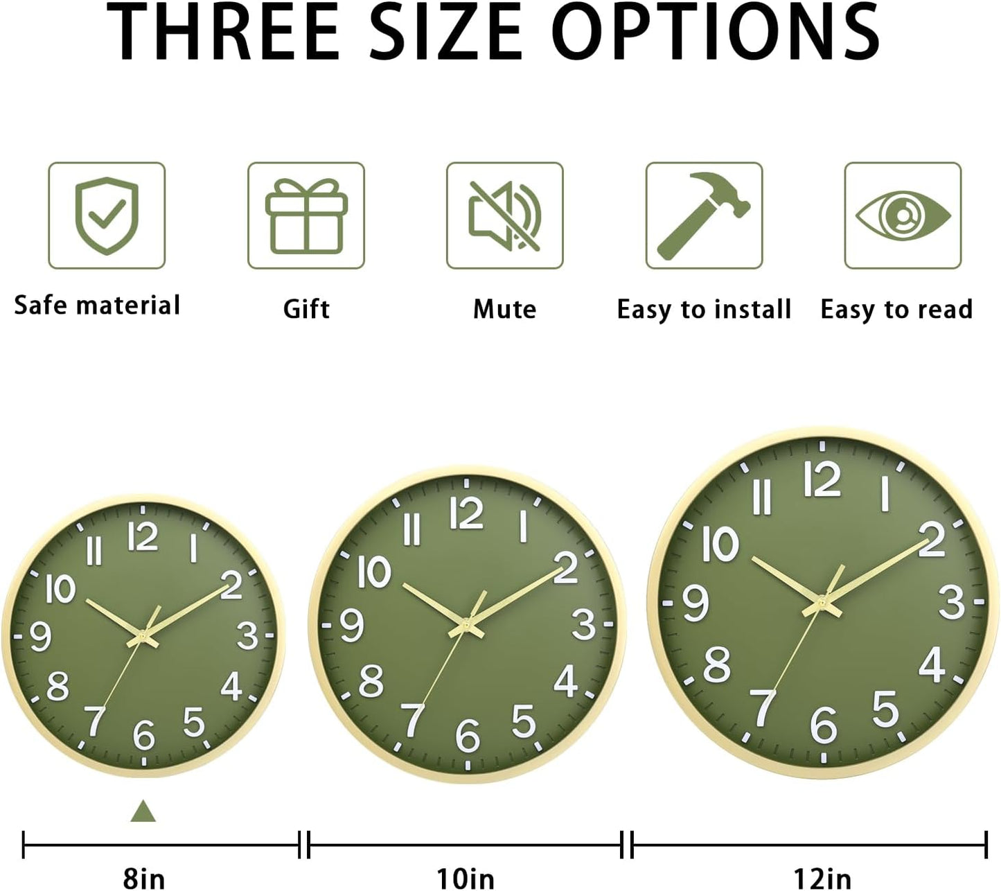 Wall Clocks Battery Operated 8 inch Modern Wall Clock,Silent Non Ticking Wall Clock for Living Room Bedroom Kitchen Office Classroom Decor (Green White)