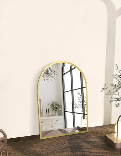 Black Arched Wall Mirror Aluminum Alloy Frame Bathroom Mirror Brushed Metal Vanity Wall Mounted Mirror for LivingRoom Bedroom Entryway Room Home Decor 16"x12"