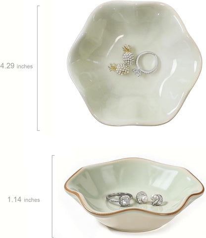 Pink Flower Ring Dish Holder,Jewelry Dish Tray,Small Trinket Tray,Jewelry Plate Bowl,Key Bowl,Decorative Plate,Mothers Day Birthday Gifts for Women Friends,Ceramic Kiln effect White
