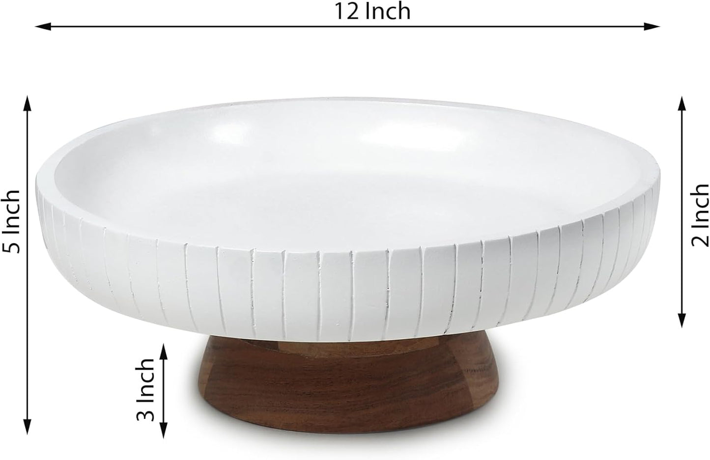 Mango Wood fruit bowl, Decorative black bowl with natural finish pedestal | 12" dia | Dual tone look | Use as Centerpiece for kitchen counter or dining table (Black)