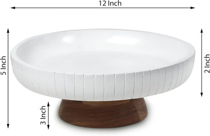 Mango Wood fruit bowl, Decorative black bowl with natural finish pedestal | 12" dia | Dual tone look | Use as Centerpiece for kitchen counter or dining table (Black)