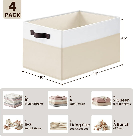 4 Pack Large Closet Storage Baskets Bins for Shelves | Fabric Closet Organizers and Storage with Handles Home Organization | Decorative Collapsible Baskets for Organizing Clothes Toy Nursery 14"x10"
