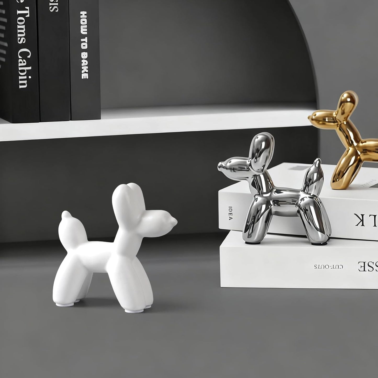 Notakia Cute Ceramics Balloon Dog Statue Crafts Gold Living Room Desktop Decorations,Handmade Modern Small Ceramic Animal Statue Ornament Gold Home Decor Accents