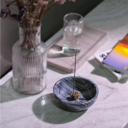Koville Italian Travertine Incense Holder, 6" Incense Holders for Sticks, Sturdy Incense Burner Ash Catcher, Ideal for Meditation, Relaxing, Easy to Clean