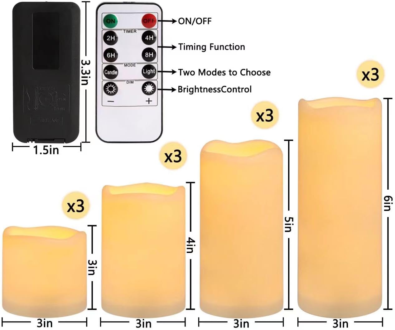 Enpornk Set of 24 Flameless Led Battery Opeated (D2.2'' x H4''5''6'') Waterproof Outdoor Indoor Candles with 10-Key Remotes and Cycling 24 Hours Timer