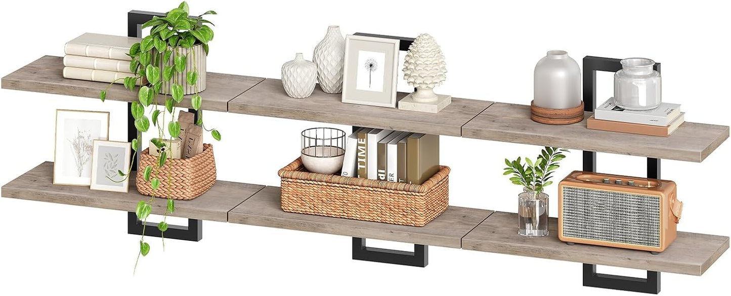 HOOBRO Floating Shelves, 15 Inch Wall Shelf Set of 2, Wall Mounted Storage Shelves 2-Tier, Hanging Bathroom Shelves, for Living Room, Bedroom, Bathroom, Kitchen, Rustic Brown and Black BF32BJ01G1