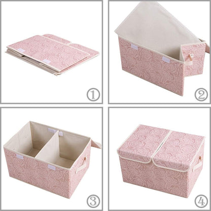 PRANDOM Larger Collapsible Storage Bin with Lid [1-Pack] Fabric Decorative Storage Box Cube Organizer Container Baskes with Handles Divider for Bedroom Closet Living Room Pink 17.7x11.8x11.8 Inch