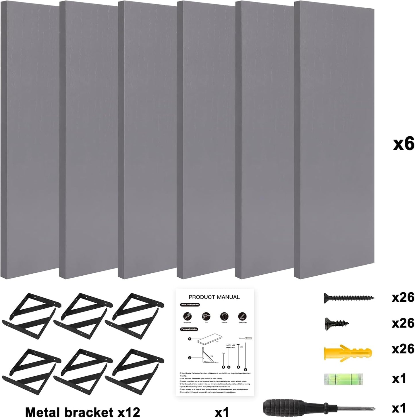 YGEOMER Brown Floating Shelves for Wall, 16.5 Inch Farmhouse Wall Shelves for Bedroom, Bathroom Storage, Living Room and Kitchen Decor (Set of 6 Brown)