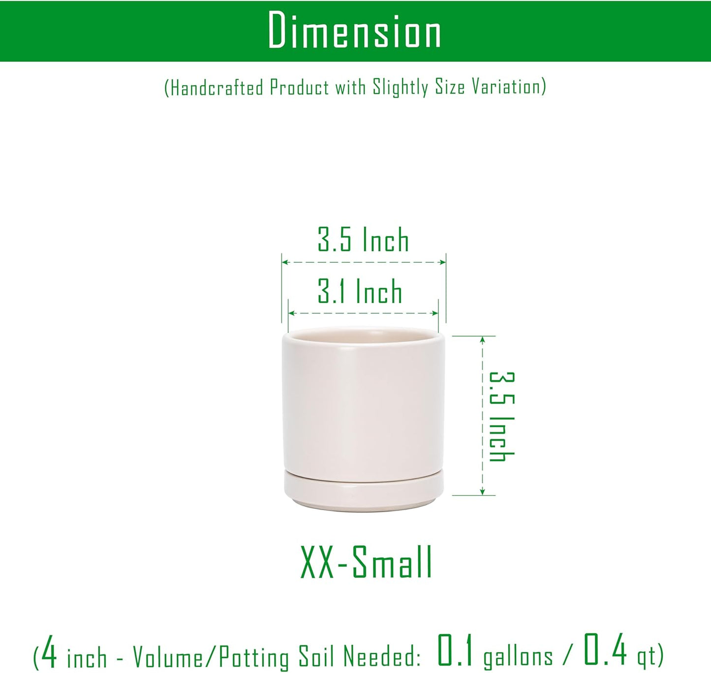 D'vine Dev 6.5 Inch Ceramic Planter Pot with Drainage Hole and Saucer, Indoor Cylinder Round Planter Pot, Olive, 94-O-C-J