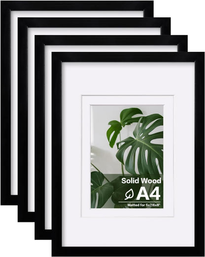 Egofine 8x10 Picture Frames Set of 4, Made of Solid Wood Covered by Plexiglass 4x6 and 5x7 with Mat or 8x10 without Mat, for Table Top Display and Wall Mounting Photo Frame Black