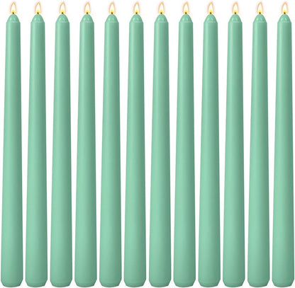 12-Pack Olive Green Taper Candles, 10 Inch Unscented Dripless Candlesticks, Long-Lasting Burn Time of 7-8 Hours, Perfect for Christmas Home Décor Spring and St. Patrick's Day