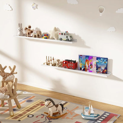 Love-KANKEI Floating Shelves Wall Mounted Set of 2, 17 Inch Rustic Wood Wall Shelves for Storage, Bedroom Living Room Bathroom Kitchen Office and More White