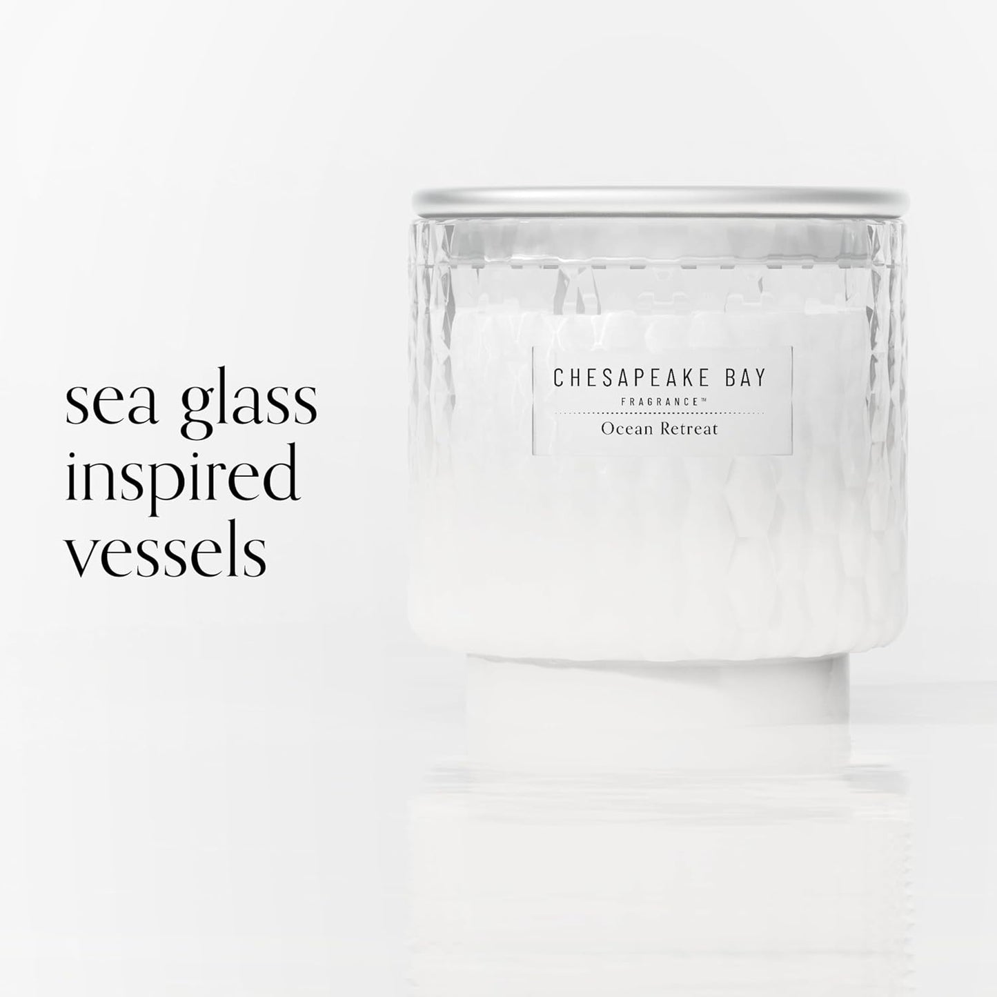 Chesapeake Bay, 11oz Marine Drift Scented Candle, Mood Evoking Fragrance, Textured Sea Glass-Inspired Jar, Premium Soy Blend Wax with Essential Oils, Coastal Fragrance for Home Décor or Gifting