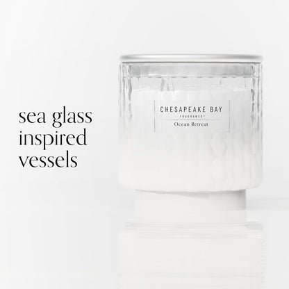 Chesapeake Bay, 11oz Marine Drift Scented Candle, Mood Evoking Fragrance, Textured Sea Glass-Inspired Jar, Premium Soy Blend Wax with Essential Oils, Coastal Fragrance for Home Décor or Gifting