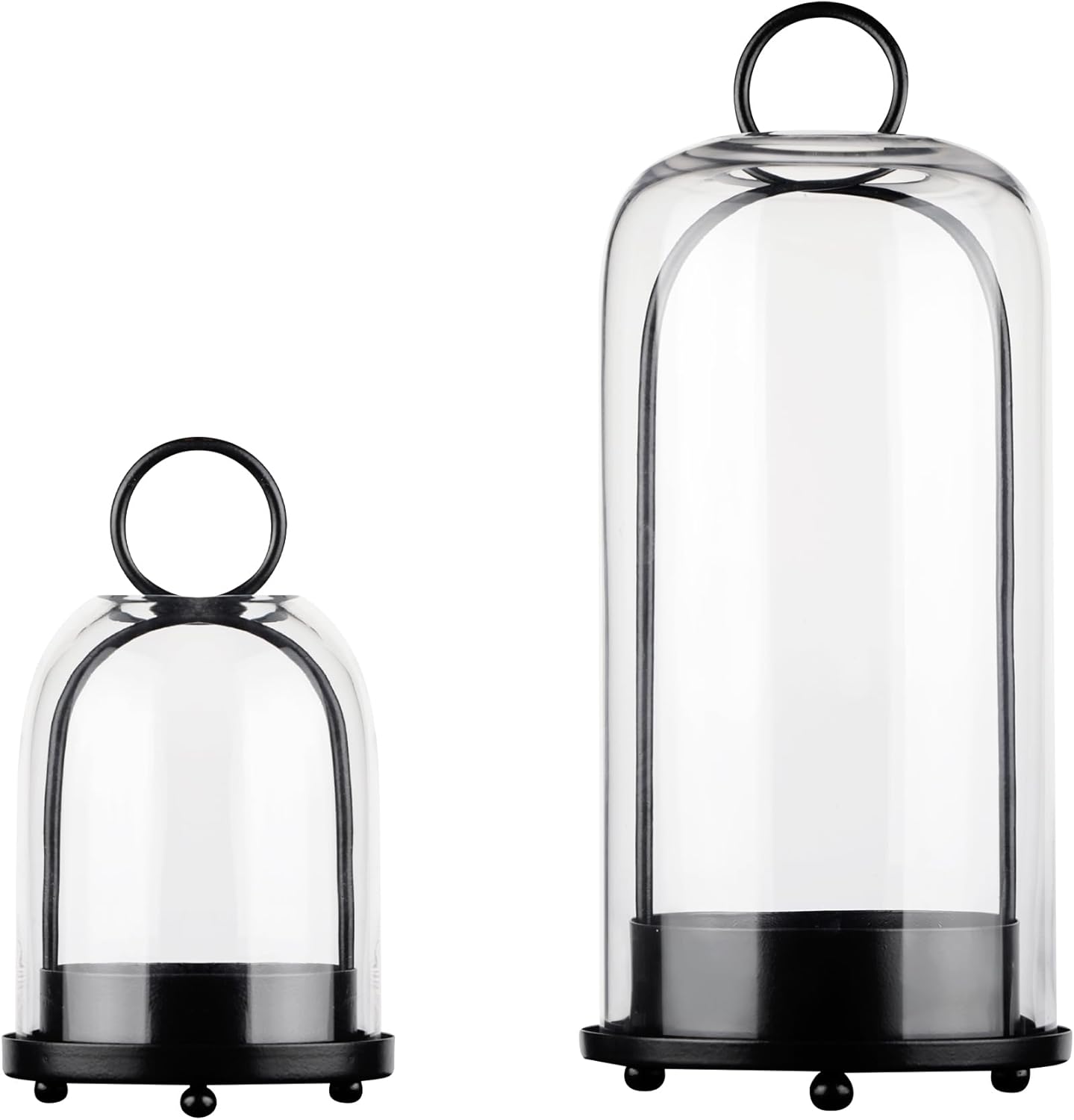 5" & 4" Wide Versatile Metal Candle Holder with Handmade Sturdy Glass Dome in Brass for Pillar Candle & Plants, 5.1" xH11.8 4" xH7.5, Industrial, Farmhouse, Shabby Chic. (2, Brass, Large & Small)
