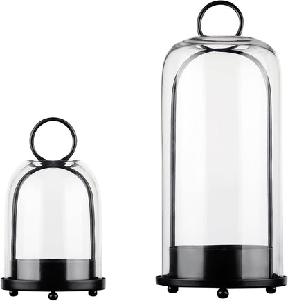 5" & 4" Wide Versatile Metal Candle Holder with Handmade Sturdy Glass Dome in Brass for Pillar Candle & Plants, 5.1" xH11.8 4" xH7.5, Industrial, Farmhouse, Shabby Chic. (2, Brass, Large & Small)