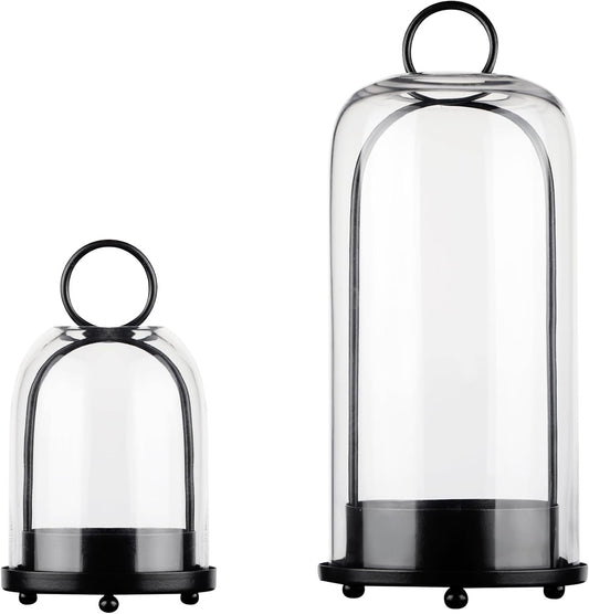5" & 4" Wide Versatile Metal Candle Holder with Handmade Sturdy Glass Dome in Brass for Pillar Candle & Plants, 5.1" xH11.8 4" xH7.5, Industrial, Farmhouse, Shabby Chic. (2, Brass, Large & Small)