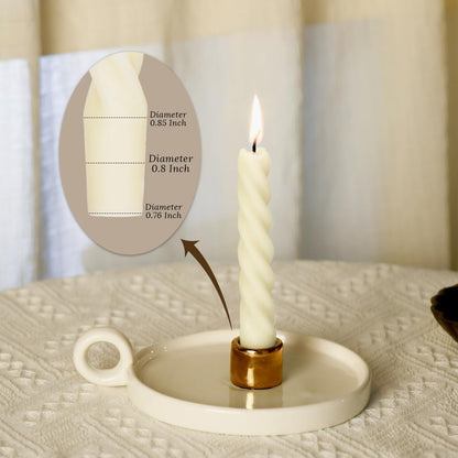 Beeswax Taper Candles Set of 4,Spiral Taper Candle Dripless Short Candle Sticks for Dinner Wedding Party Christmas Home Decorations - 7 inch in Height- Off White