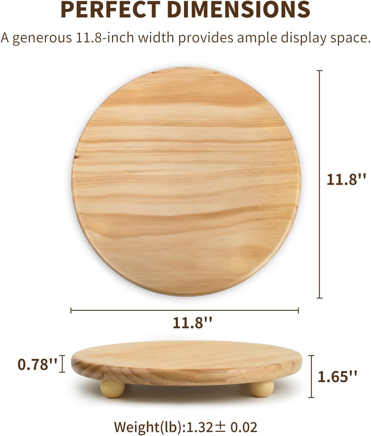HillSpring Wood Pedestal Stand, 12“ Round Wood Riser for Kitchen Bathroom Counter Organizer, Sturdy Farmhouse Display Tray to Elevate Soap Dispenser, Plants, Vases