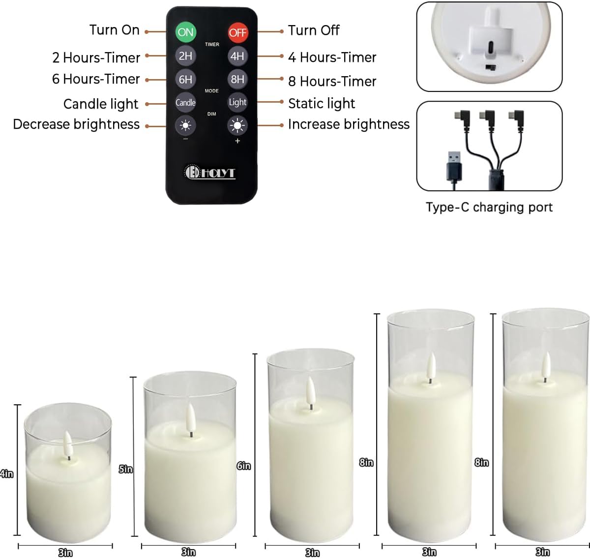 Rechargeable Flameless Glass Pillar Candles–Gifts for Women,–Set of 3, Realistic Flickering LED Light,Remote & Timer, Ideal for Living Room, Bedroom & Festival Wedding Home Party Decor