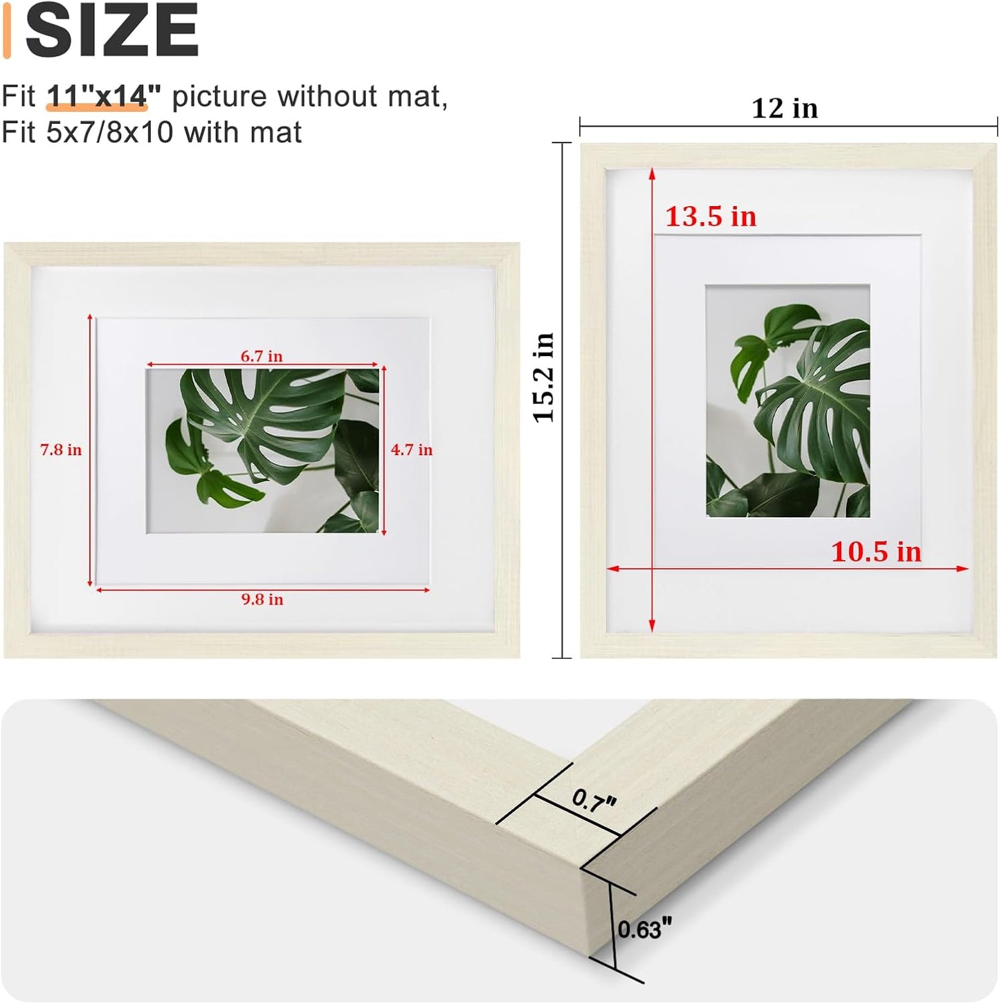 Egofine 8x10 Picture Frames Set of 4, Made of Solid Wood Covered by Plexiglass 4x6 and 5x7 with Mat or 8x10 without Mat, for Table Top Display and Wall Mounting Photo Frame Black