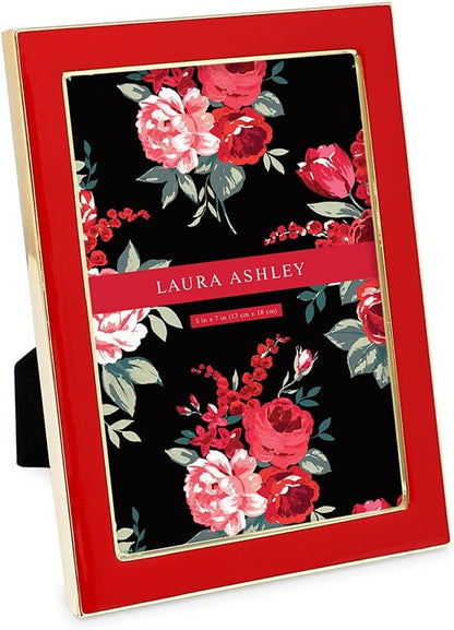 Laura Ashley 5x7 Navy Enamel Picture Frame, Gold Metal Edge with Easel, for Countertop, Counterspace, Tabletop Display, Bookshelf, Desk, Wall Décor, Photo Gallery (5x7, Navy W/Gold)