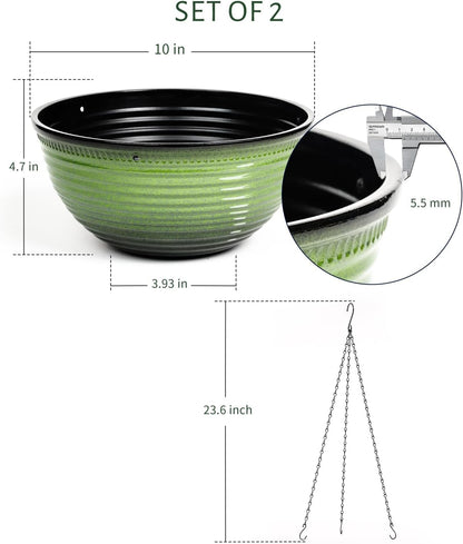 Vanslogreen 2 Pack Hanging Planters for Indoor Outdoor Plants, 10 Inch Hanging Planter with Drainage Hole & Plug Glazed Hanging Baskets Flower Pots for Garden Home (Blue)