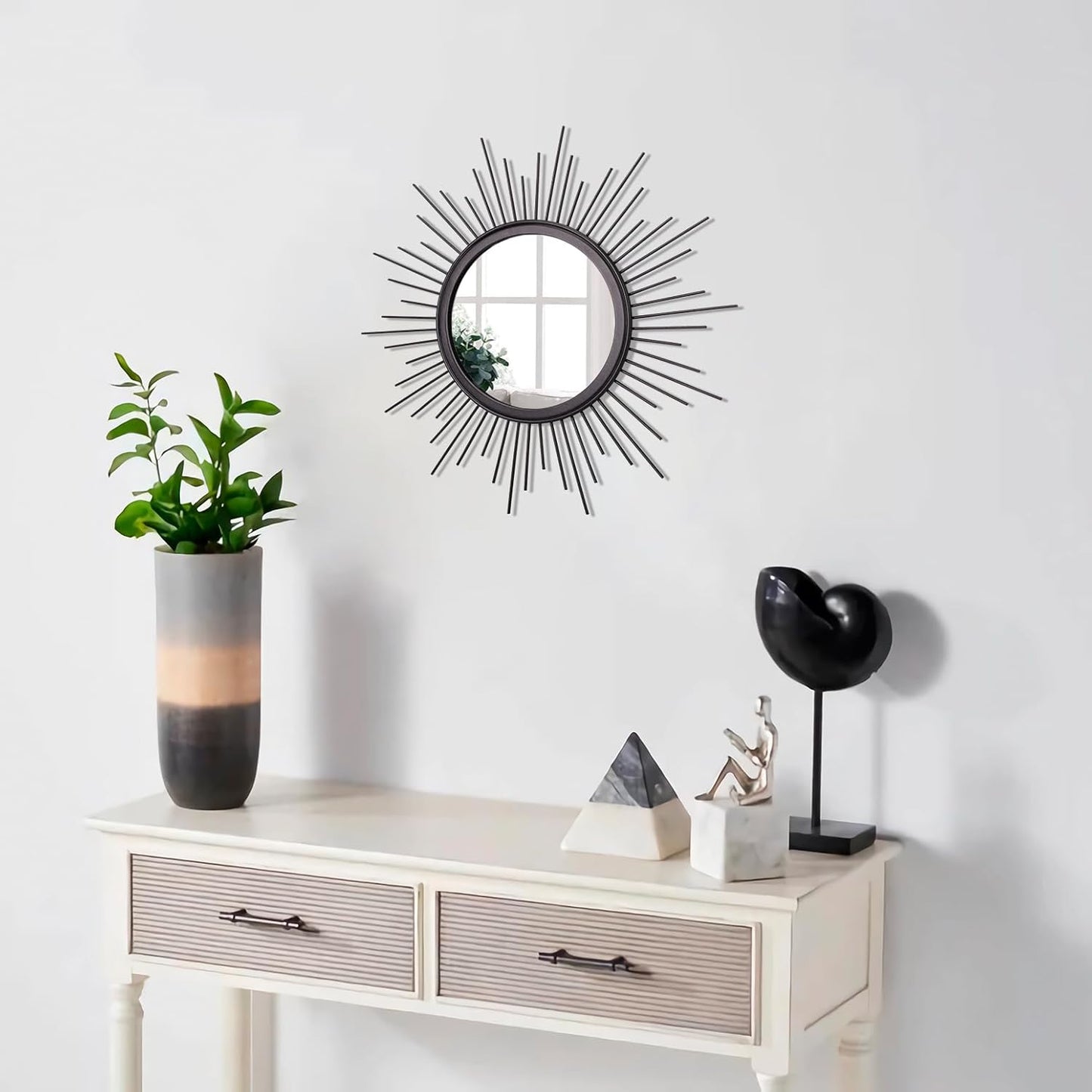 Gold Sunburst Mirrors for Wall Decorative Metal Round Art Mirrors Large Wall Decor Hanging Mirror for Bathroom Bedroom Living Room Vanity Entryway 16"