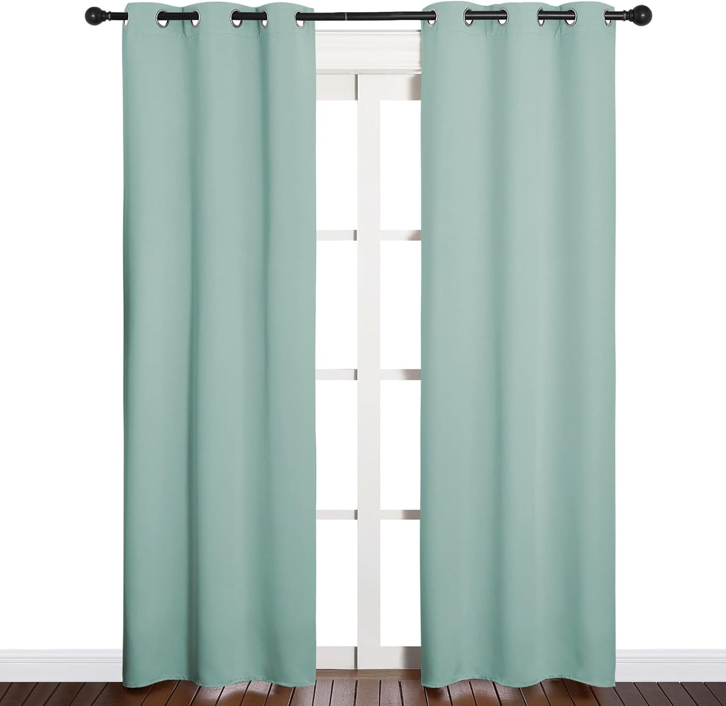 NICETOWN Halloween Pitch Black Solid Thermal Insulated Grommet Blackout Curtains/Drapes for Bedroom Window (2 Panels, 42 inches Wide by 63 inches Long, Black) - Colors A