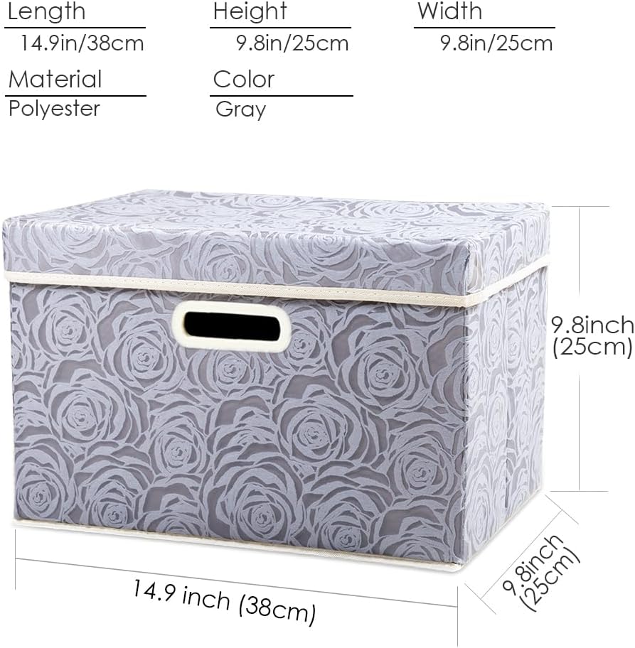 PRANDOM Larger Collapsible Storage Bin with Lid [1-Pack] Fabric Decorative Storage Box Cube Organizer Container Baskes with Handles Divider for Bedroom Closet Living Room Pink 17.7x11.8x11.8 Inch