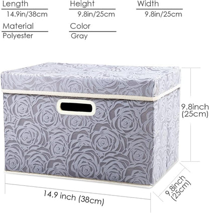PRANDOM Larger Collapsible Storage Bin with Lid [1-Pack] Fabric Decorative Storage Box Cube Organizer Container Baskes with Handles Divider for Bedroom Closet Living Room Pink 17.7x11.8x11.8 Inch
