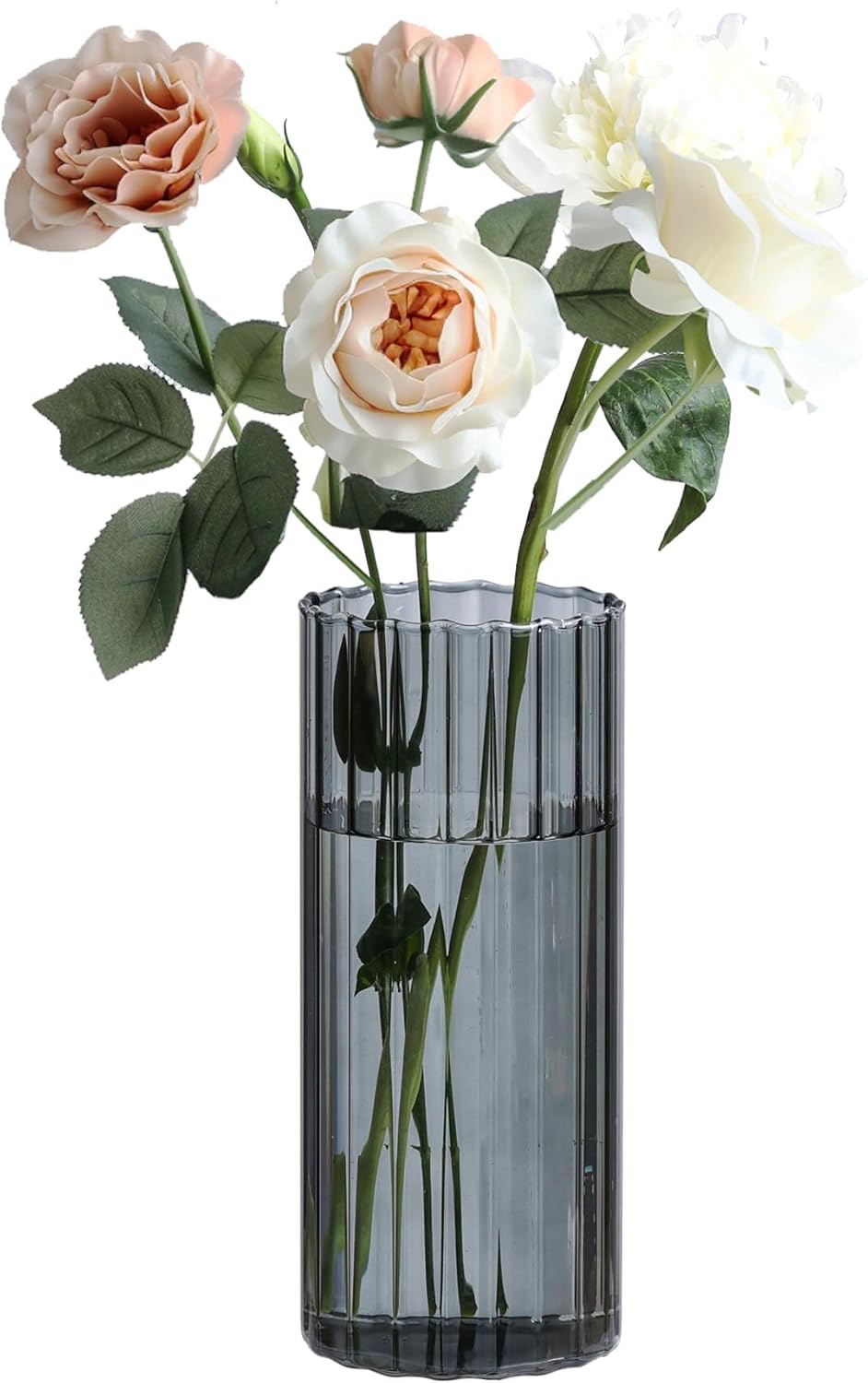 ComSaf Glass Cylinder Vases, Bud Vase for Centerpieces, 8 Inch Tall Ribbed Vase Hurricane Floating Candle Holder, Decorative Flower Vases for Wedding Reception, Home Decor, Housewarming Gift (Clear)