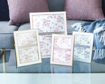Laura Ashley 5x7 Navy Enamel Picture Frame, Gold Metal Edge with Easel, for Countertop, Counterspace, Tabletop Display, Bookshelf, Desk, Wall Décor, Photo Gallery (5x7, Navy W/Gold)
