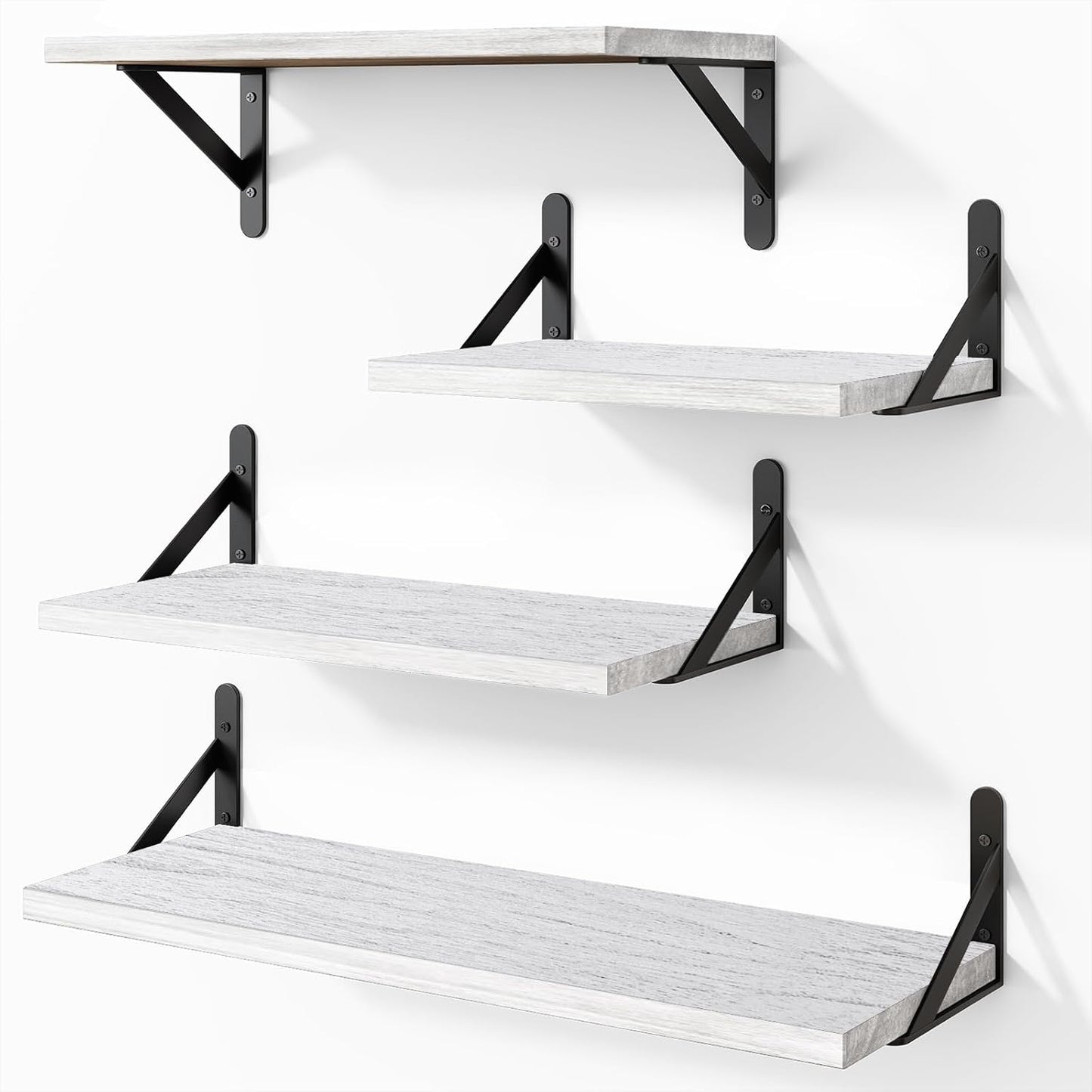 YGEOMER Floating Shelves for Wall, Different Sizes Dark Carbonized Brown Wall Shelves for Living Room, Bathroom, Bedroom, Kitchen, Home Decor (Set of 4)