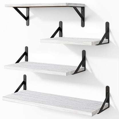 YGEOMER Floating Shelves for Wall, Different Sizes Dark Carbonized Brown Wall Shelves for Living Room, Bathroom, Bedroom, Kitchen, Home Decor (Set of 4)