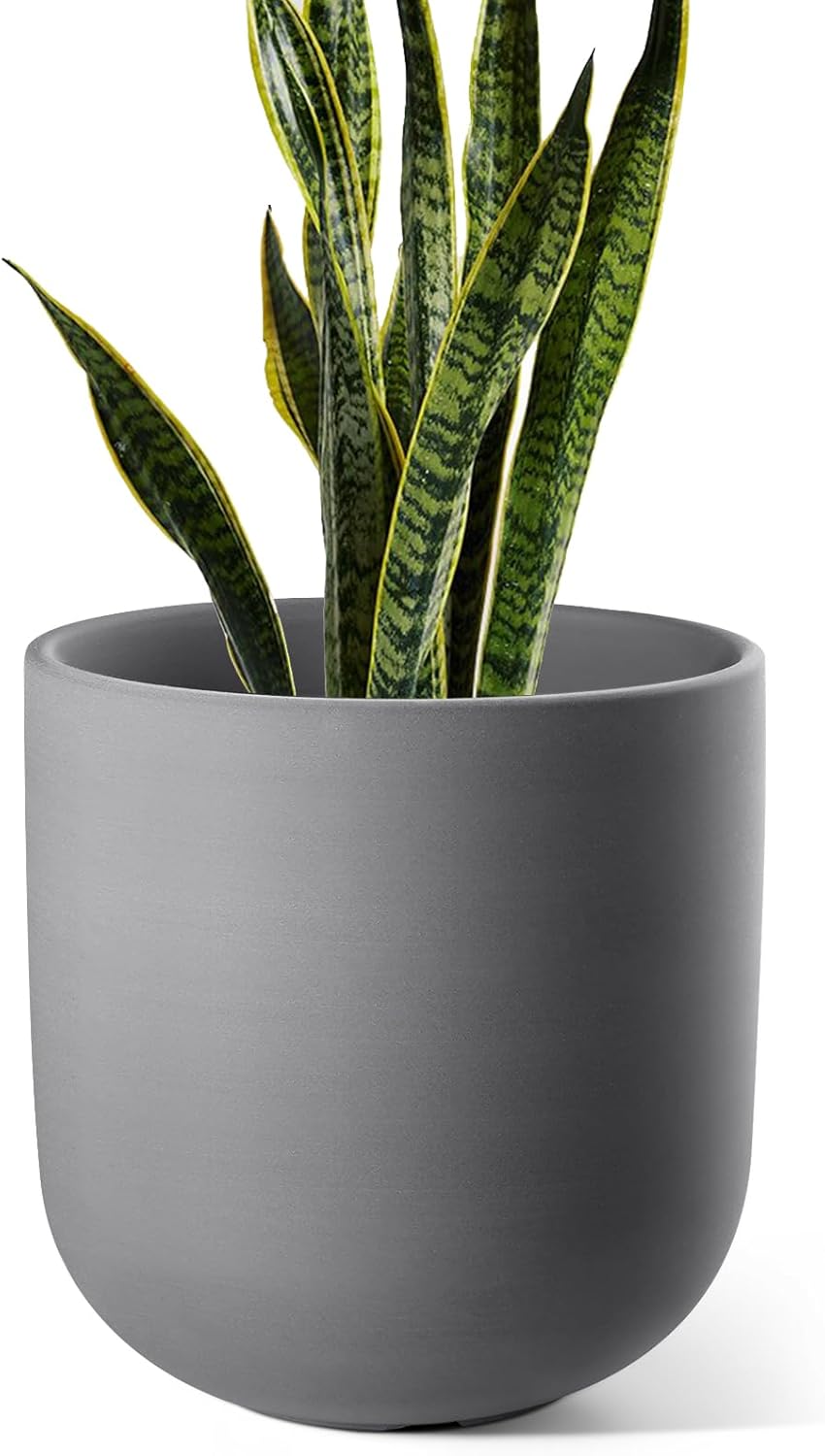 LE TAUCI 12 Inch Pots for Plants, Ceramic Large Planters for Indoor Plants, Indoor Plant Pots for Home Garden Patio Office, Planter Pots with Drainage Hole and Rubber Plug, Neutral Gray